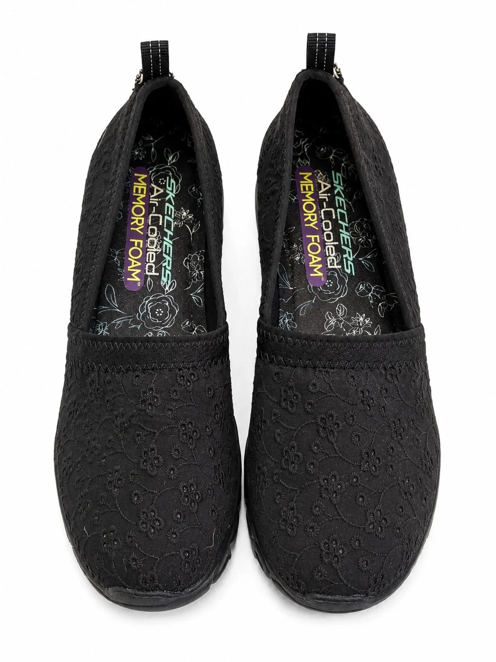 Skechers Lace Loafers 6.5M Black Memory Foam Slip On Shoes NWOT